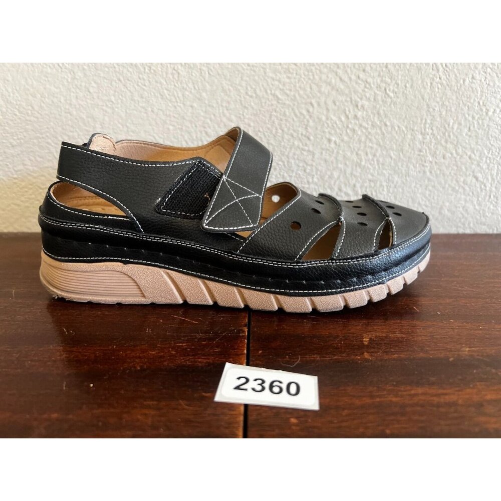 Siketu Women's Sandal Sz 8.5 Black Leather Closed Toe Comfort Hook and Loop - Picture 7 of 10